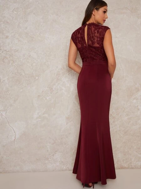Chi Chi Javeria Lace Bodice Maxi Dress, Burgundy/Deep Red 2 Chi Chi Javeria Lace Bodice Maxi Dress, Burgundy/Deep Red - Image 2
