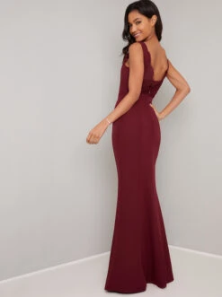 Chi Chi Kiely Maxi Bridesmaid Dress, Burgundy Red