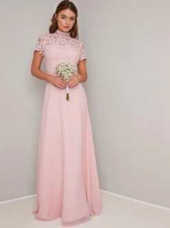 Chi Chi Krissy Lace Maxi Bridesmaid Dress, Pink/Blush