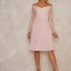 Chi Chi Lace Bardot Midi Bridesmaid Dress In Pink/Blush