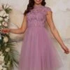 Chi Chi Lace Bodice Cut Out Bridesmaid Midi Dress, Lilac/Purple
