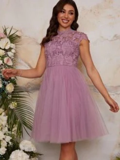 Chi Chi Lace Bodice Cut Out Bridesmaid Midi Dress, Lilac/Purple