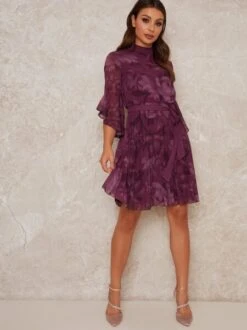 Chi Chi Laurelee Floral Sleeve Dress, Purple