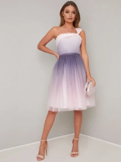 Chi Chi Leoma Ombre One Shoulder Floral Dress, White/Purple