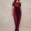 Chi Chi Leonie Drape Bardot Maxi Dress, Purple