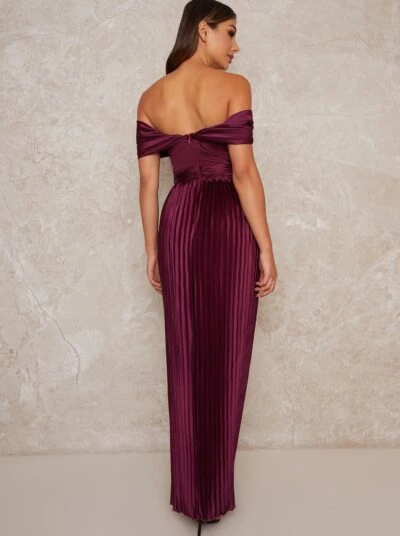 Chi Chi Leonie Drape Bardot Maxi Dress, Purple 2 Chi Chi Leonie Drape Bardot Maxi Dress, Purple - Image 2