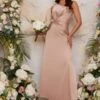 Chi Chi One Shoulder Satin Finish Maxi Bridesmaids Dress, Champagne
