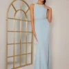 Chi Chi Open Back Diamante Waist Maxi Dress In Light Blue