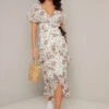 Chi Chi Parris Floral Frill Dress, Cream/Multi