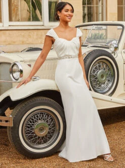 Chi Chi Pleated Bodice Wedding Dress In White