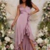 Chi Chi Ruffle Detail Cami Strap Wrap Design Bridesmaid Dress, Lilac/Purple