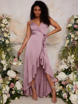 Chi Chi Ruffle Detail Cami Strap Wrap Design Bridesmaid Dress, Lilac/Purple 1 Chi Chi Ruffle Detail Cami Strap Wrap Design Bridesmaid Dress, Lilac/Purple