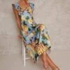 Chi Chi Ruffle Floral Print Midi Dress In Blue/Yellow