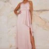 Chi Chi Satin Finish Drape Maxi Dress In Mink/blush Pink