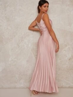 Chi Chi Satin Pleated Wrap Maxi Dress In Pink/Blush -EleganceWear Store chi chi satin pleated wrap maxi dress in pink blush1 e1611764887233