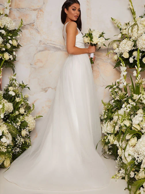 Chi Chi Sequin Bodice Tulle Maxi Wedding Dress In White 3 Chi Chi Sequin Bodice Tulle Maxi Wedding Dress In White - Image 3