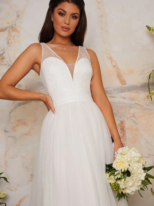 Chi Chi Sequin Bodice Tulle Maxi Wedding Dress In White 2 Chi Chi Sequin Bodice Tulle Maxi Wedding Dress In White - Image 2