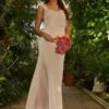Chi Chi Sweetheart Pleated Bodice Maxi Bridesmaid Dress In Champagne