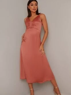 Chi Chi Tall Phemie Dress, Coral Orange/Bronze