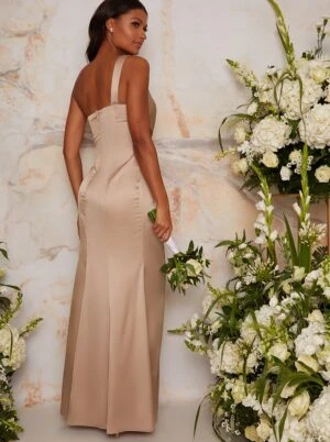 Chi Chi Tasha One Shoulder Bridesmaid Maxi Dress, Champagne/Gold 2 Chi Chi Tasha One Shoulder Bridesmaid Maxi Dress, Champagne/Gold - Image 2