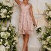 Chi Chi Victoria Embroidered Bridesmaid Short Dress, Pink Champagne
