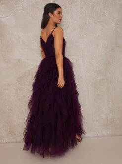 Chi Chi Wrap Front Tulle Maxi Dress In Purple -EleganceWear Store chi chi wrap front tulle maxi dress in purple3 e1635978164302