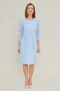 Gina Bacconi Mavis Lace Dress, Nordic Pale Blue