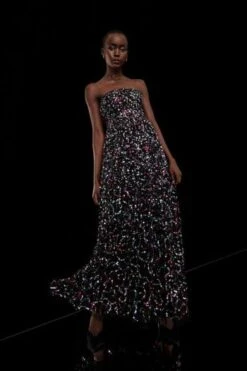 Coast 3d Embellished Bandeau Midaxi Dress, Black/Multi