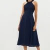 Coast 3d Floral Halter Neck Midi Bridesmaid Dress, Navy Blue