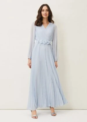 Phase Eight Alecia Pleated Chiffon Maxi Dress, Light Blue