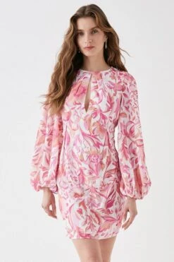Coast Alexandra Farmer Mini Dress With Blouson Sleeve, Pink