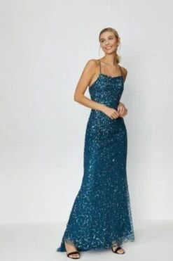 Coast All Over Sequin Cross Over Back Maxi Dress, Blue