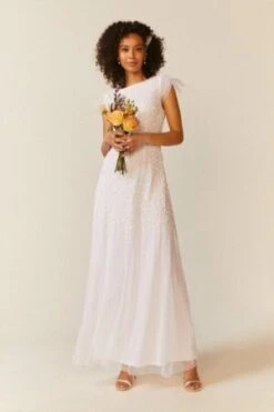 Coast Angel Sleeve Sequin Maxi Bridal Dress, Ivory