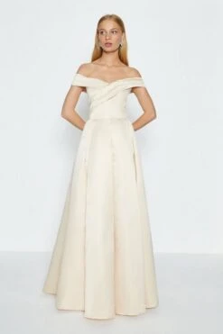 Coast Bandeau Bardot Full Skirt Maxi Wedding Dress, Ivory/Beige