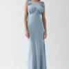 Coast Bow Shoulder Cowl Back Bridesmaid Maxi Dress, Pale Blue