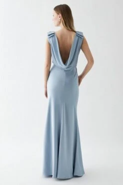 Coast Bow Shoulder Cowl Back Bridesmaid Maxi Dress, Pale Blue -EleganceWear Store coast bow shoulder cowl back bridesmaid maxi dress pale blue2