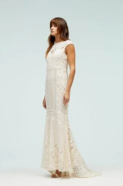 Coast Cap Sleeve Lace Fishtail Hem Maxi Dress, Ivory