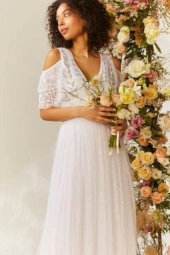 Coast Cold Shoulder Embellished Bridal Dress, Ivory