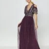 Coast Cold Shoulder Embellished Maxi Dress, Berry/Merlot Purple