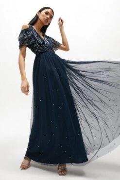 Coast Cold Shoulder Embellished Maxi Dress, Navy