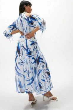 Coast Cold Shoulder Pleated Midaxi Dress, Blue/White -EleganceWear Store coast cold shoulder pleated midaxi dress blue white1 e1624970466883