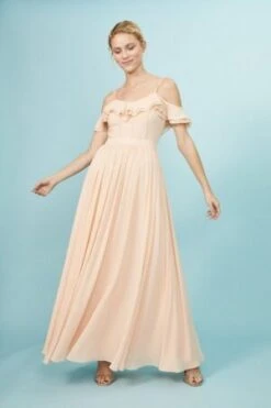 Coast Cold Shoulder Ruffle Maxi Dress, Beige/Neutral/Apricot -EleganceWear Store coast cold shoulder ruffle maxi dress beige neutral apricot1 e1609252810985