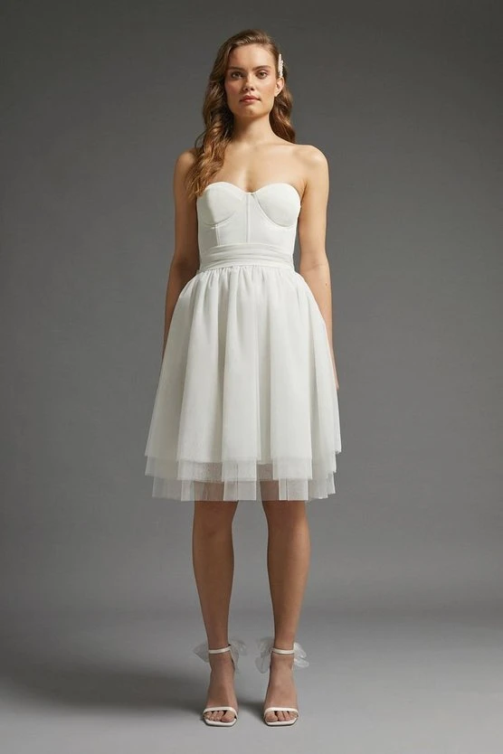 Coast Corset Detail Full Mini Dress With Bow Back, Ivory 1 Coast Corset Detail Full Mini Dress With Bow Back, Ivory