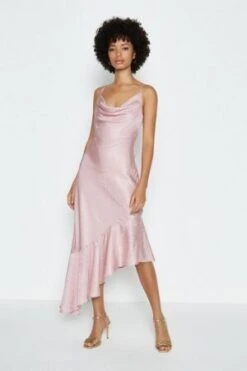 Coast Cowl Neck Asymmetric Midi Dress, Blush/Pale Pink