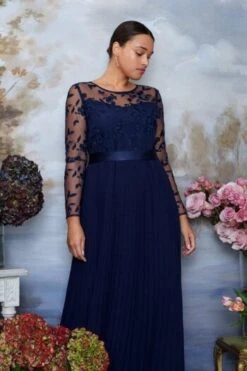 Coast Curve Embroidered Long Sleeve Maxi Dress, Navy Blue