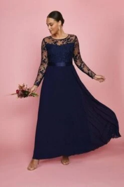 Coast Curve Embroidered Long Sleeve Maxi Dress, Navy Blue -EleganceWear Store coast curve embroidered long sleeve maxi dress navy blue1 e1609336032761