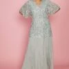 Coast Curve Sequin Angel Sleeve Maxi Dress, Sage/Silver