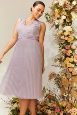 Coast Curve V Neck Pleated Skirt Sequin Midi Dress, Lilac/Light Purple