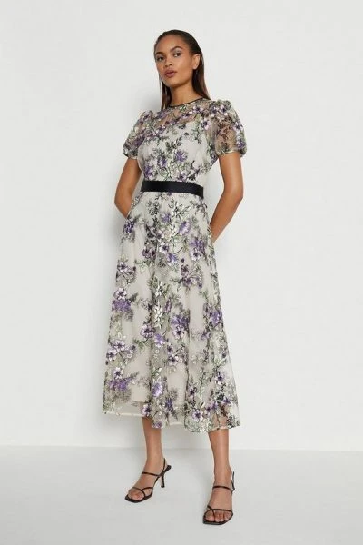 Coast Embroidered Floral Midi Dress, White/Purple -EleganceWear Store coast embroidered floral midi dress white purple e1589204156312