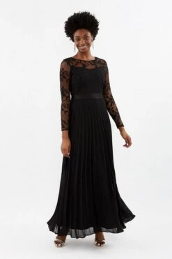 Coast Embroidered Long Sleeve Maxi Bridesmaid Dress, Black